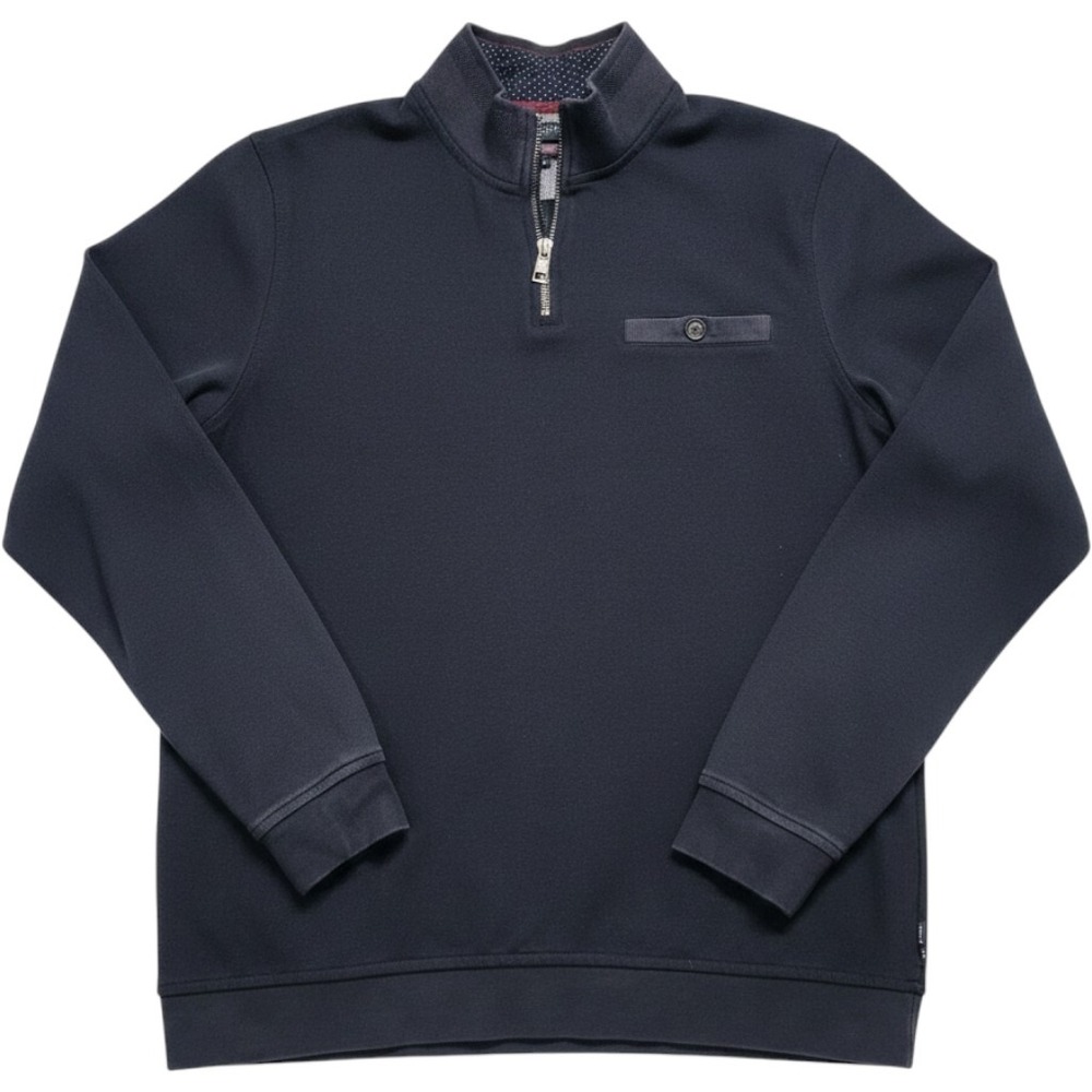 Ted Baker London Mens Navy 1/4 Zip Pullover Ribbed Sleeve MMB MUGGITT Size 4